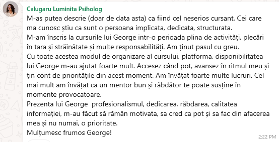 Testimonial Luminiță Călugăru - Training AI CODE24